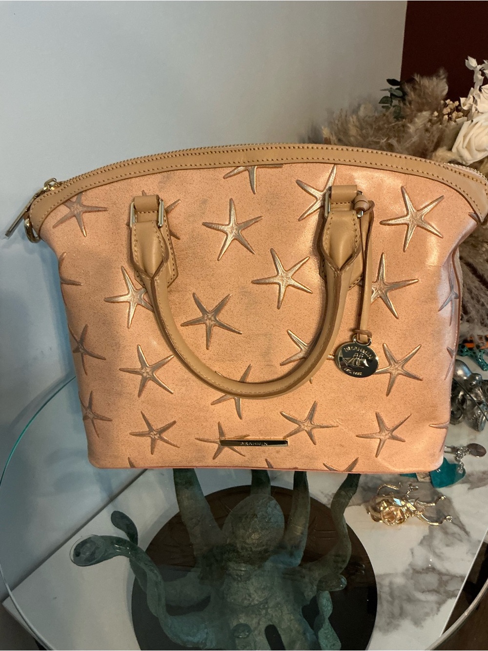Brahmin Sample one of a kind pink Starfish Embossed Satchel with Tan Trim